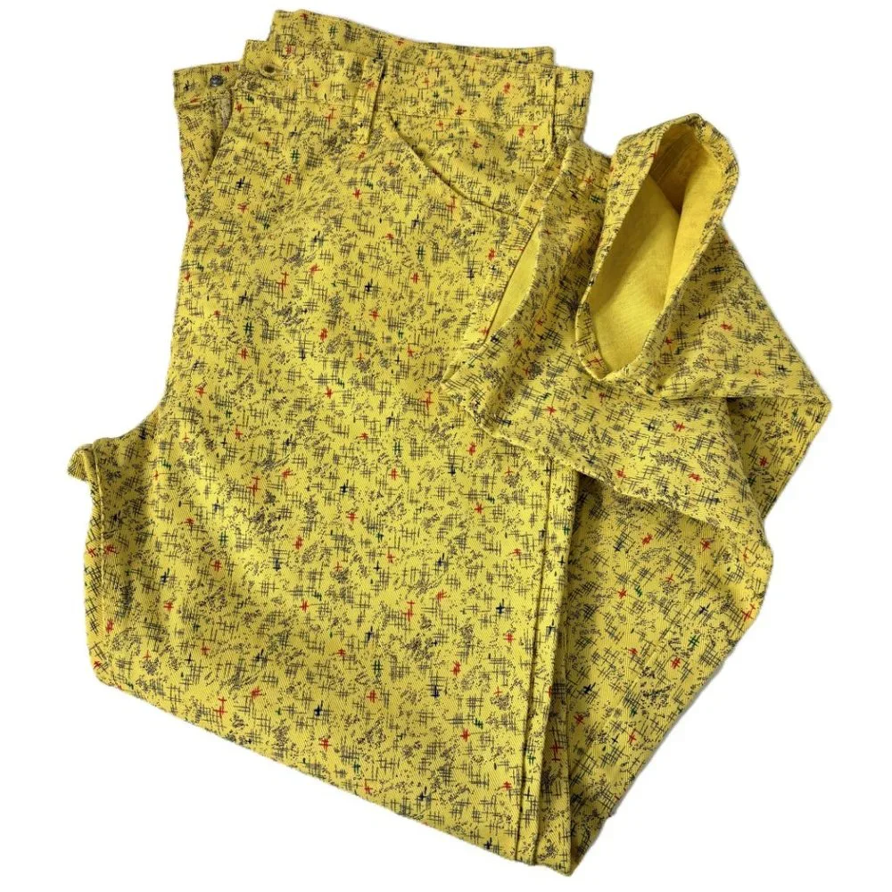 * Rare Vintage 505 Black Label Yellow mod print Jeans 38